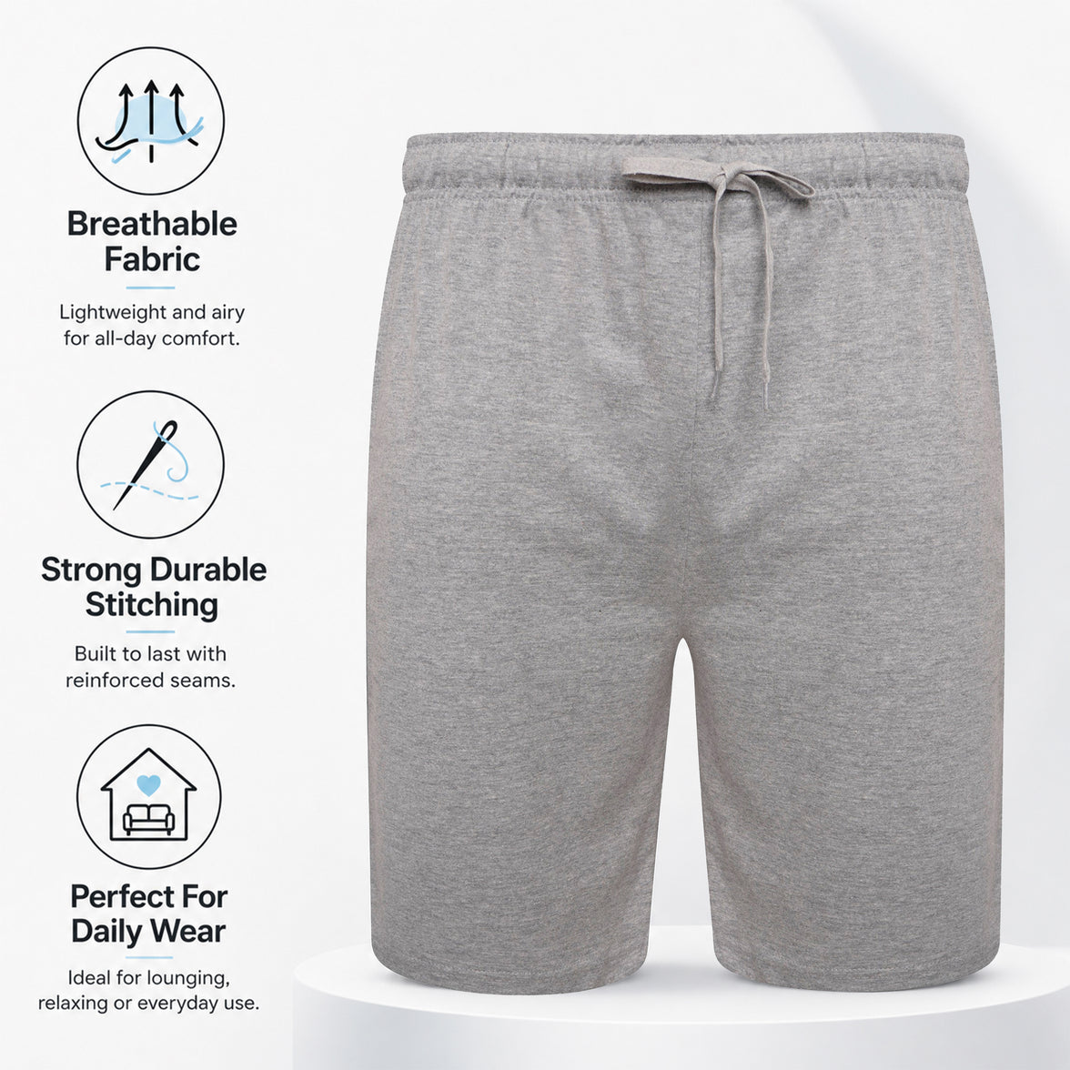 Sock Stack Men's Cotton Lounge Shorts Stretchable 2 Pack Black Navy Grey Durable