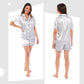 Women's Satin Silk Short Pyjama Set Soft Breathable Nightwear Loungewear PJs Black Pink Grey UK Sizes 8-22 by Daisy Dreamer. Buy now for £10.00.