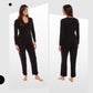 Women's Super Soft Pyjama Set, Ladies Long Sleeve PJ Sets, Black Green Loungewear Nightwear