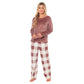 Women's Buffalo Check Fleece Pyjamas Set Long Sleeve Top & Pajama Bottoms Loungewear