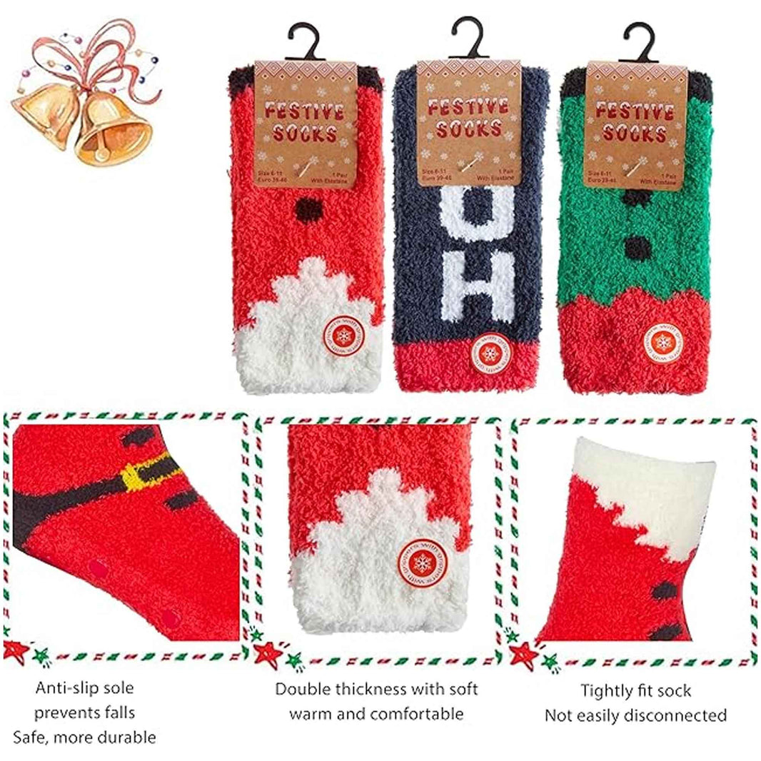 3 Pack Mens Cozy Christmas Slipper Socks Festive Santa and Elf Designs Warm and Comfortable Holiday Gift UK Sizes 6-11 by Sock Stack ASSORTED / 6-11 Socks