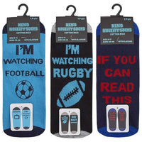 3 Pack Mens Novelty Slogan Socks Reinforced Heel Toe Cushioned Footbed Football Rugby Durable Cotton Assorted Styles Sock Stack ASSORTED / 6-11 Socks