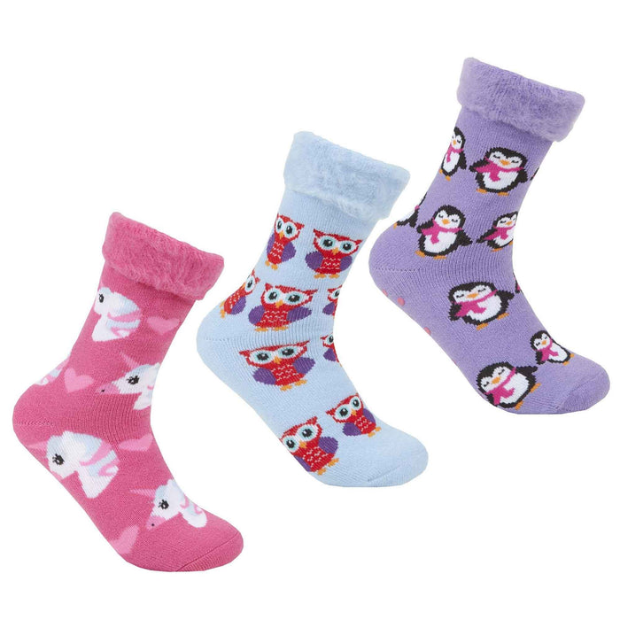 3 Pack Women's Non Slip Thermal Bed Socks Cozy Winter Slipper Socks with Silicone Grips Warm Ankle Coverage UK Sizes 4-8 Multiple Colors by Sock Stack DESIGN ASSORTED (B98) Socks