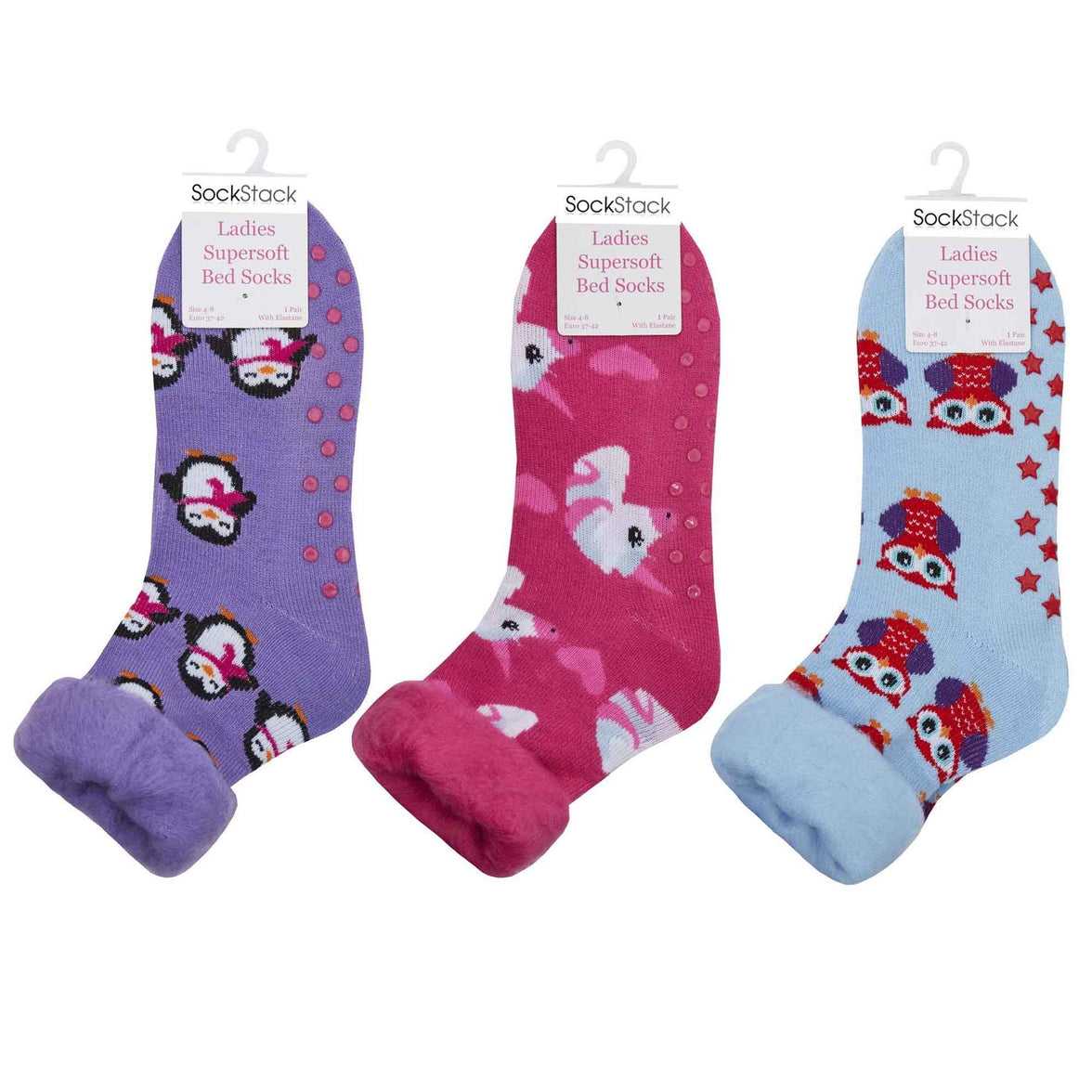 3 Pack Women's Non Slip Thermal Bed Socks Cozy Winter Slipper Socks with Silicone Grips Warm Ankle Coverage UK Sizes 4-8 Multiple Colors by Sock Stack Socks