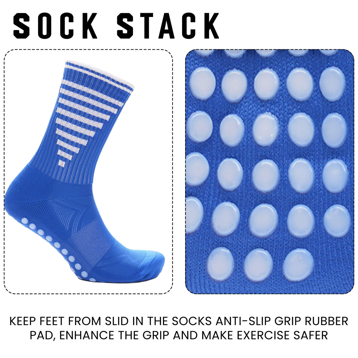 3 Pairs Blue Anti Slip Football Grip Socks for Men Sports Socks for Gym Running Yoga Trekking Hiking by Sock Stack Socks