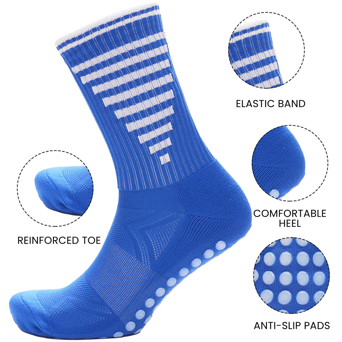 3 Pairs Blue Anti Slip Football Grip Socks for Men Sports Socks for Gym Running Yoga Trekking Hiking by Sock Stack Socks
