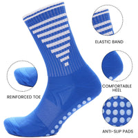 3 Pairs Blue Anti Slip Football Grip Socks for Men Sports Socks for Gym Running Yoga Trekking Hiking by Sock Stack Socks