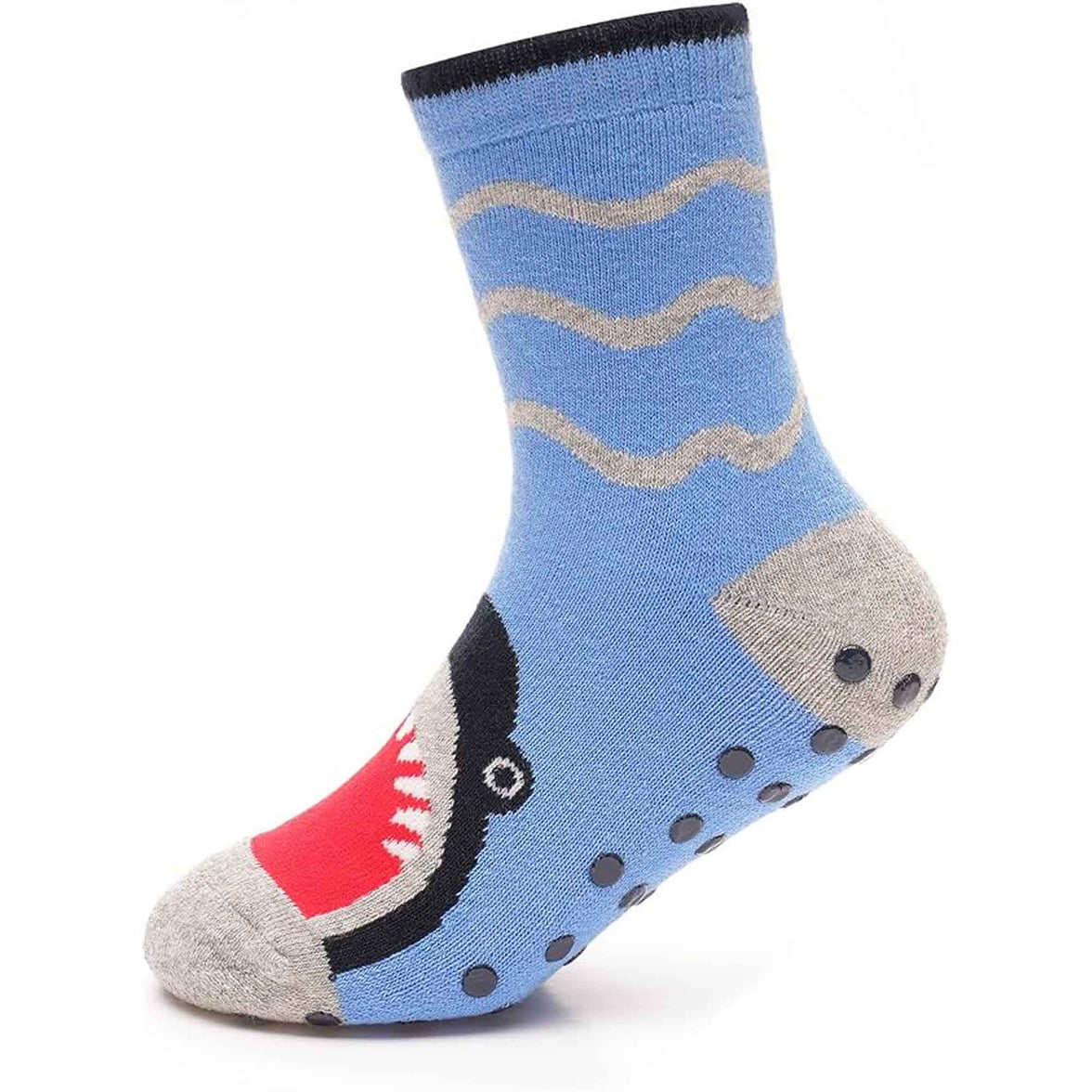 3 Pairs Boys Non-Slip Thermal Slipper Socks Dino Shark Tiger Designs Cozy Indoor Kids Socks Warm Anti-Skid Socks for Winter in Sizes 6-8 9-12 12-3 from Sock Stack Socks