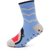 3 Pairs Boys Non-Slip Thermal Slipper Socks Dino Shark Tiger Designs Cozy Indoor Kids Socks Warm Anti-Skid Socks for Winter in Sizes 6-8 9-12 12-3 from Sock Stack Socks