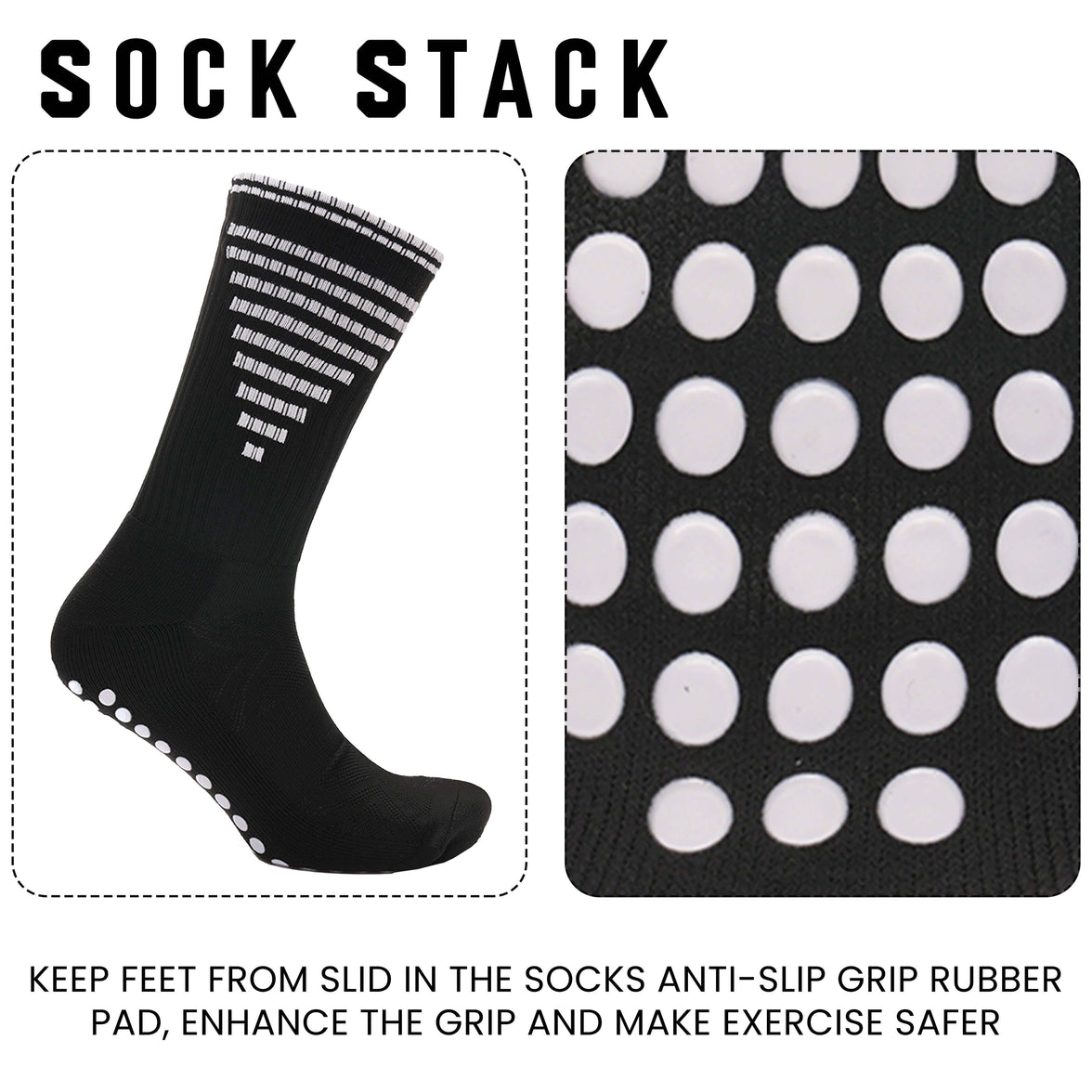 3 Pairs Kids Football Grip Socks Black Anti-Slip Sports Socks for Gym Yoga Running Trekking & Hiking by Sock Stack Socks