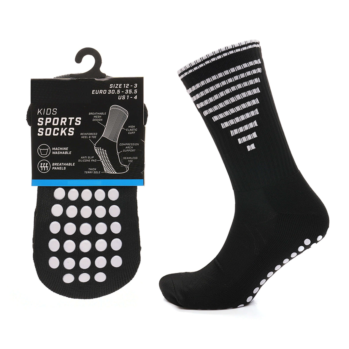 3 Pairs Kids Football Grip Socks Black Anti-Slip Sports Socks for Gym Yoga Running Trekking & Hiking by Sock Stack Socks