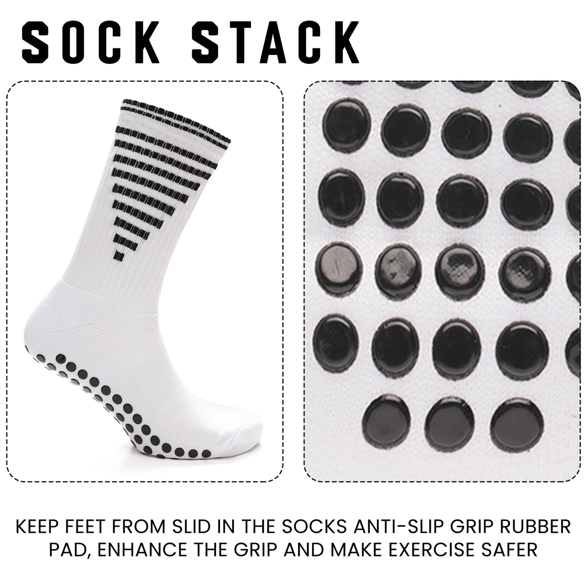 3 Pairs Kids Football Grip Socks White Anti-Slip Sports Socks for Gym Yoga Running Trekking & Hiking by Sock Stack Socks