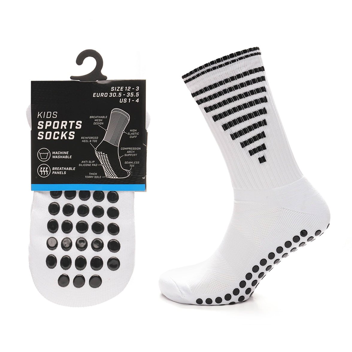 3 Pairs Kids Football Grip Socks White Anti-Slip Sports Socks for Gym Yoga Running Trekking & Hiking by Sock Stack Socks