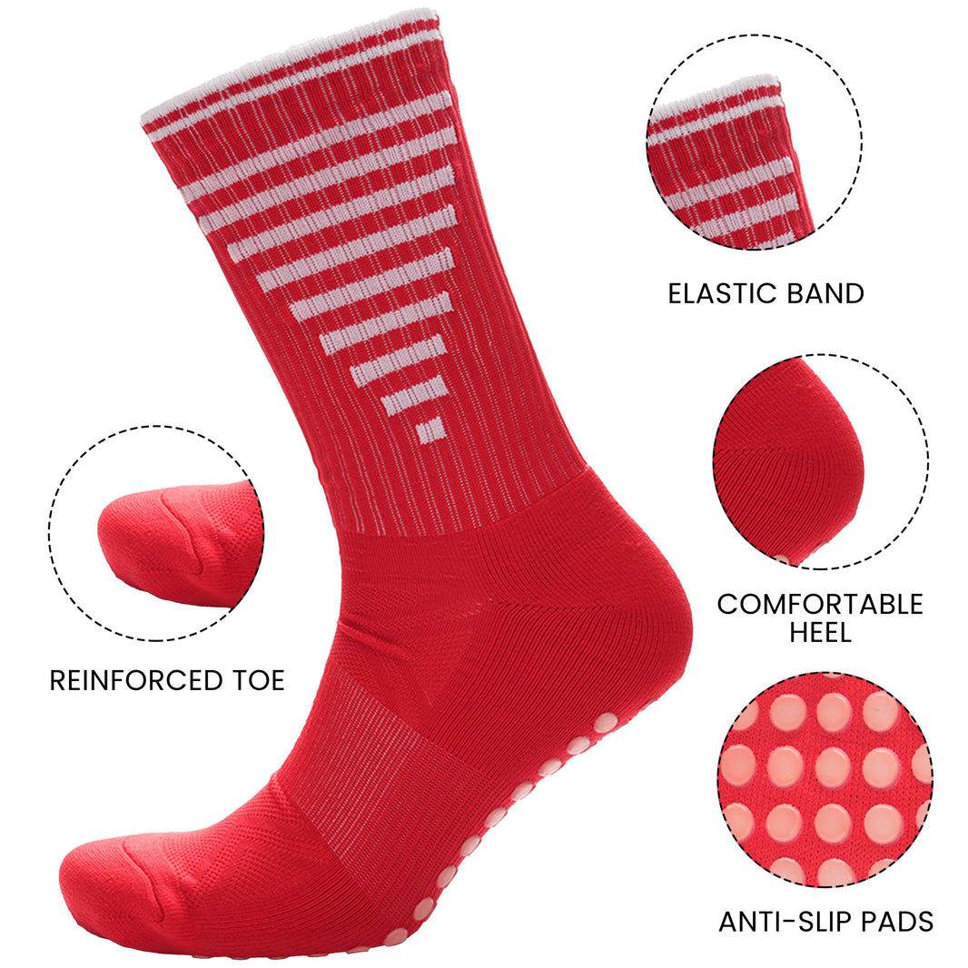 3 Pairs Red Anti Slip Football Grip Socks for Men Sports Socks for Gym Running Yoga Trekking Hiking by  Sock Stack Socks