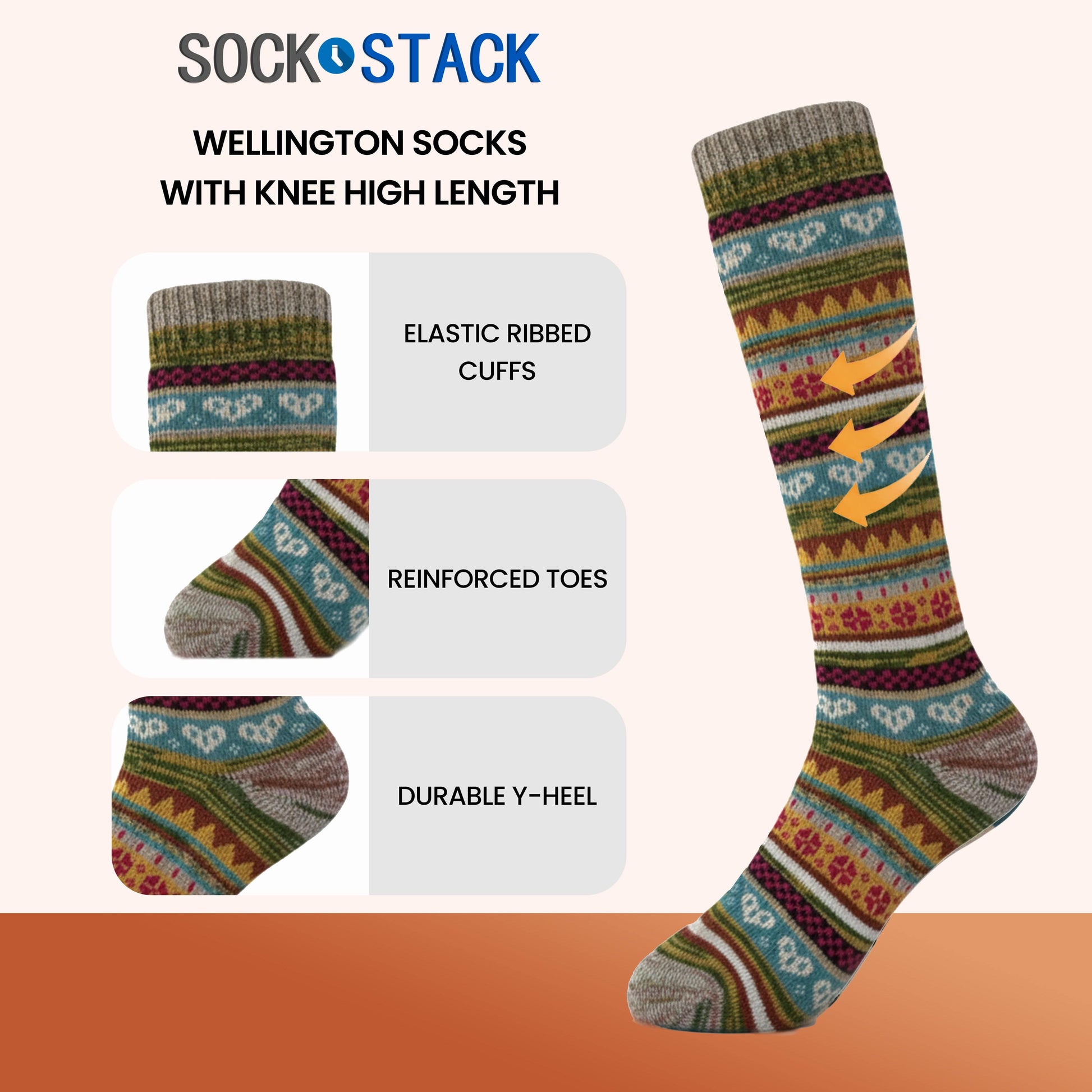 3 Pairs Women’s Nordic Wool Socks Long Winter Warm Thermal Boot Sock Cosy Thick Knitted Ladies Size UK 4-7 by Sock Stack ASSORTED Socks