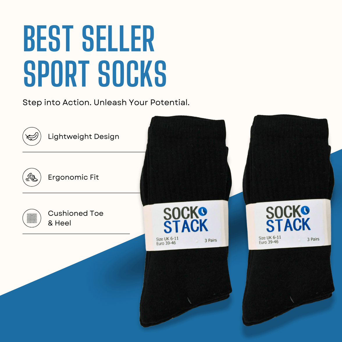 30 Pairs Mens Cotton Rich Performance Sport Socks Outdoor Athletics Running Hiking Football Black Grey White Sock Cushioned Anti-Blister Moisture-Wicking Breathable Comfortable UK 6-11 by Sock Stack Socks