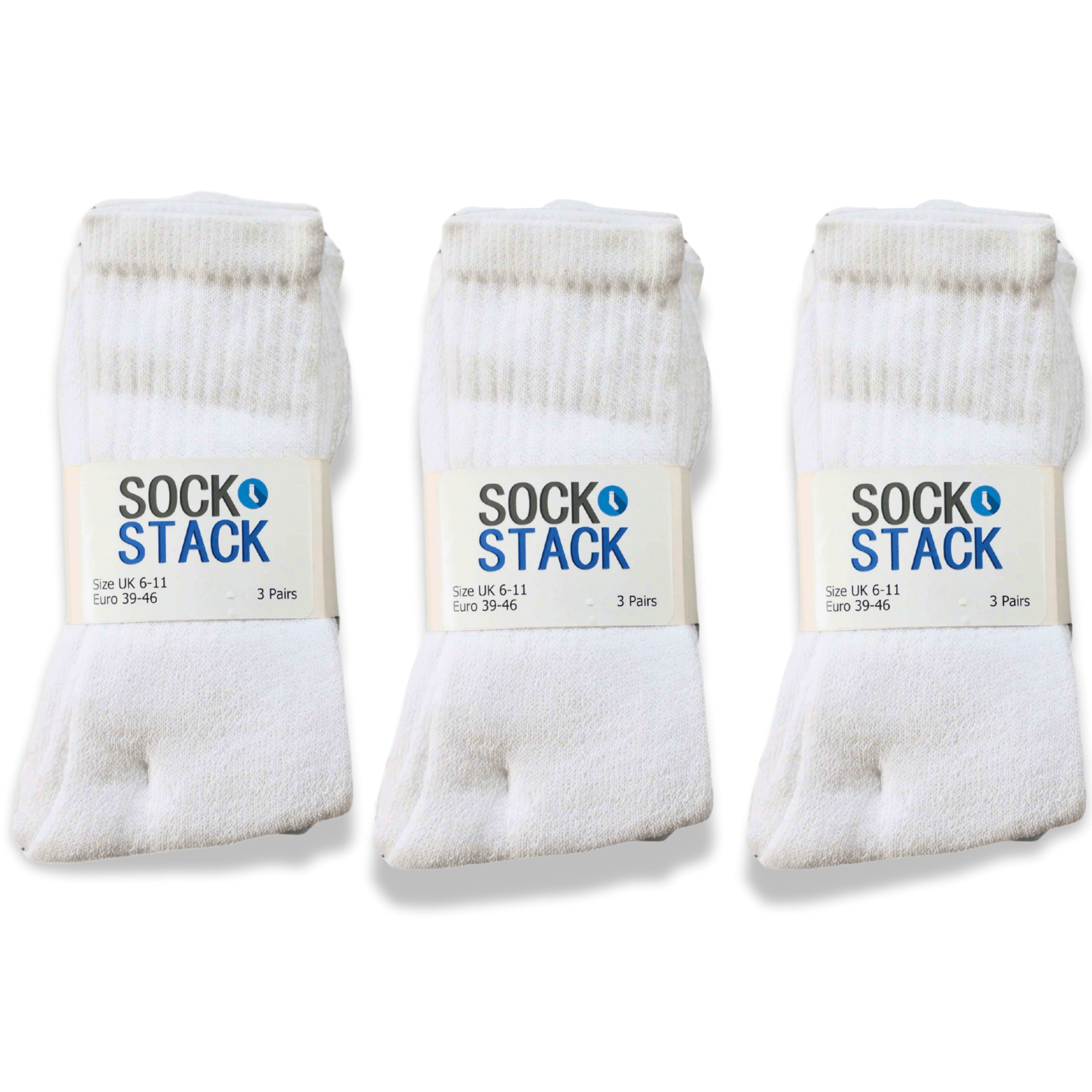 6-Pack Men’s Cotton Rich White Socks – Size 39-42 EU (6-8 UK) – Mid Calf