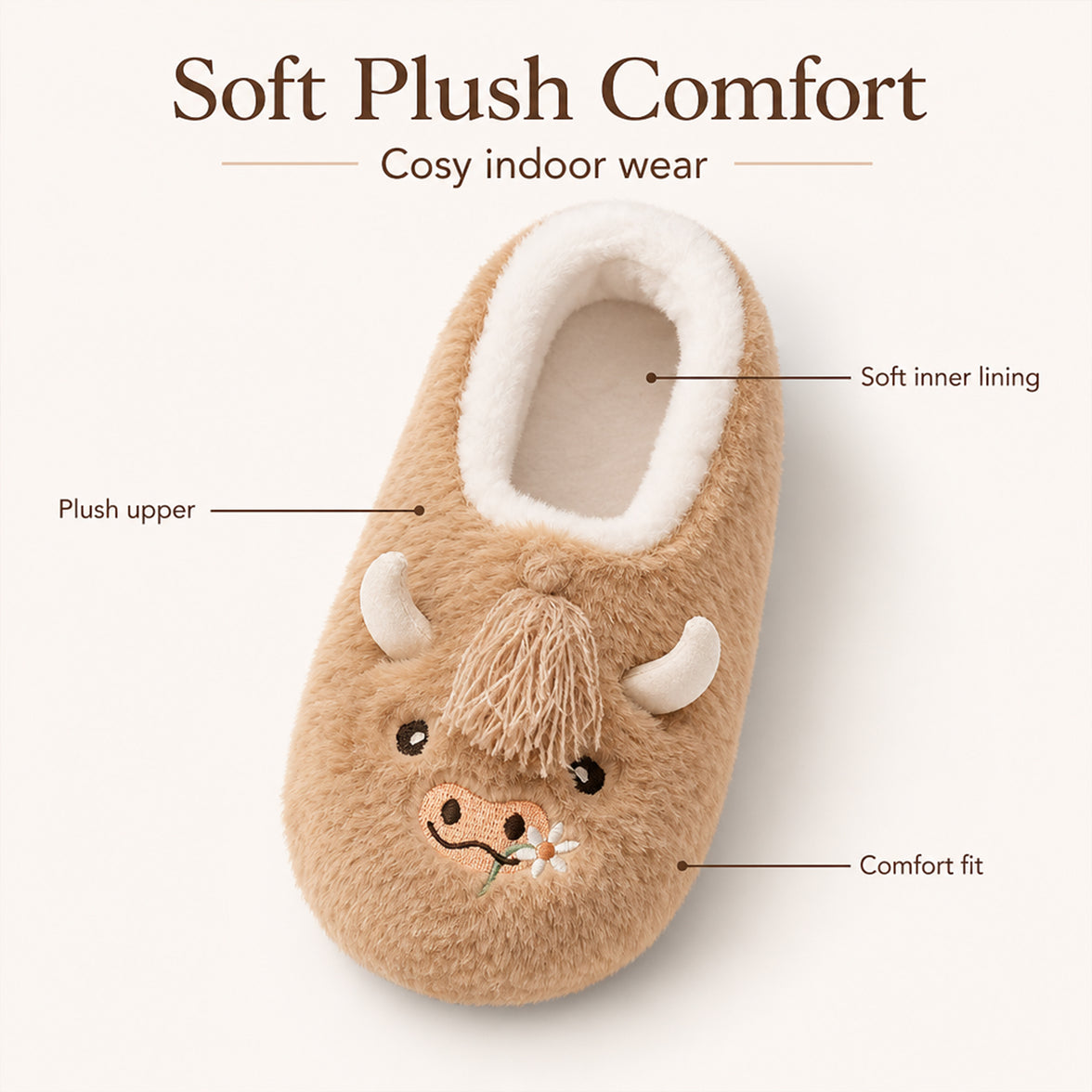 Sock Stack Women's Highland Cow Slipper Socks Fluffy Warm Fleece Non Slip Cosy Indoor Socks UK 3-8