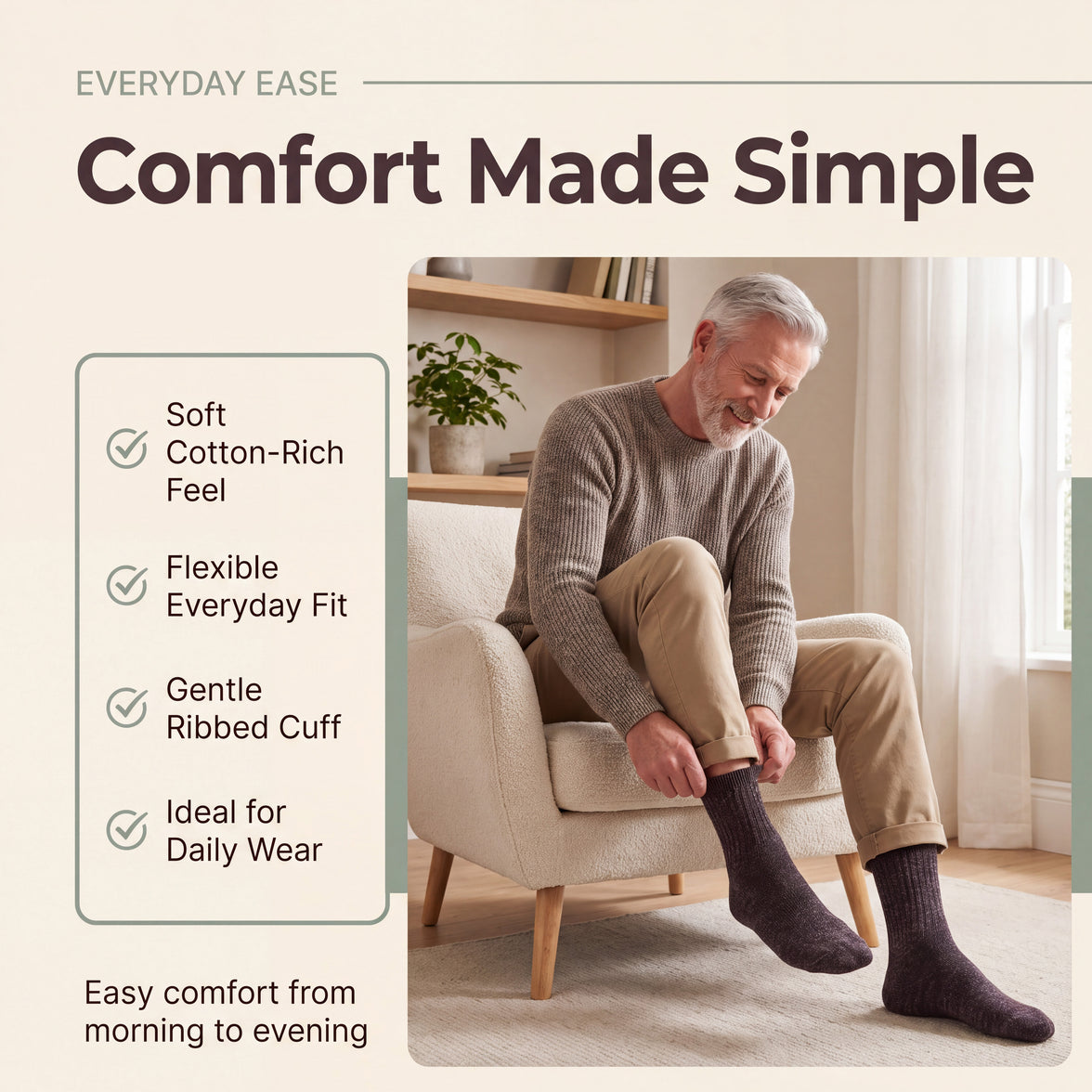 Sock Stack メンズ用糖尿病対応 ノンエラスティック ゆったりグリップソックス 千鳥格子 6足組 サイズ6～11 コットン製 快適な履き口 通気性 毎日使いに最適