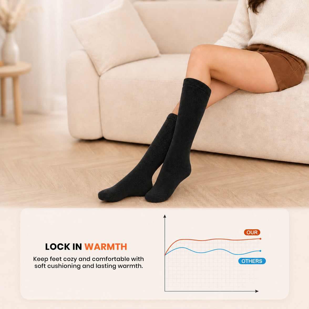 Sock Stack Damen Thermo-Kniestrümpfe für Stiefel, 6 Paar, dick, warm, gepolstert, lange Wintersocken, Einheitsgröße