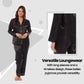 Luxurious Women's Satin Silk Long Sleeve Pyjama Set Cozy Loungewear Nightwear with Dress Shirt Collar and Loose-Fitting Pants in Black Pink Grey by Daisy Dreamer. Buy now for £13.00.