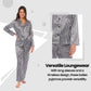 Luxurious Women's Satin Silk Long Sleeve Pyjama Set Cozy Loungewear Nightwear with Dress Shirt Collar and Loose-Fitting Pants in Black Pink Grey by Daisy Dreamer. Buy now for £13.00.