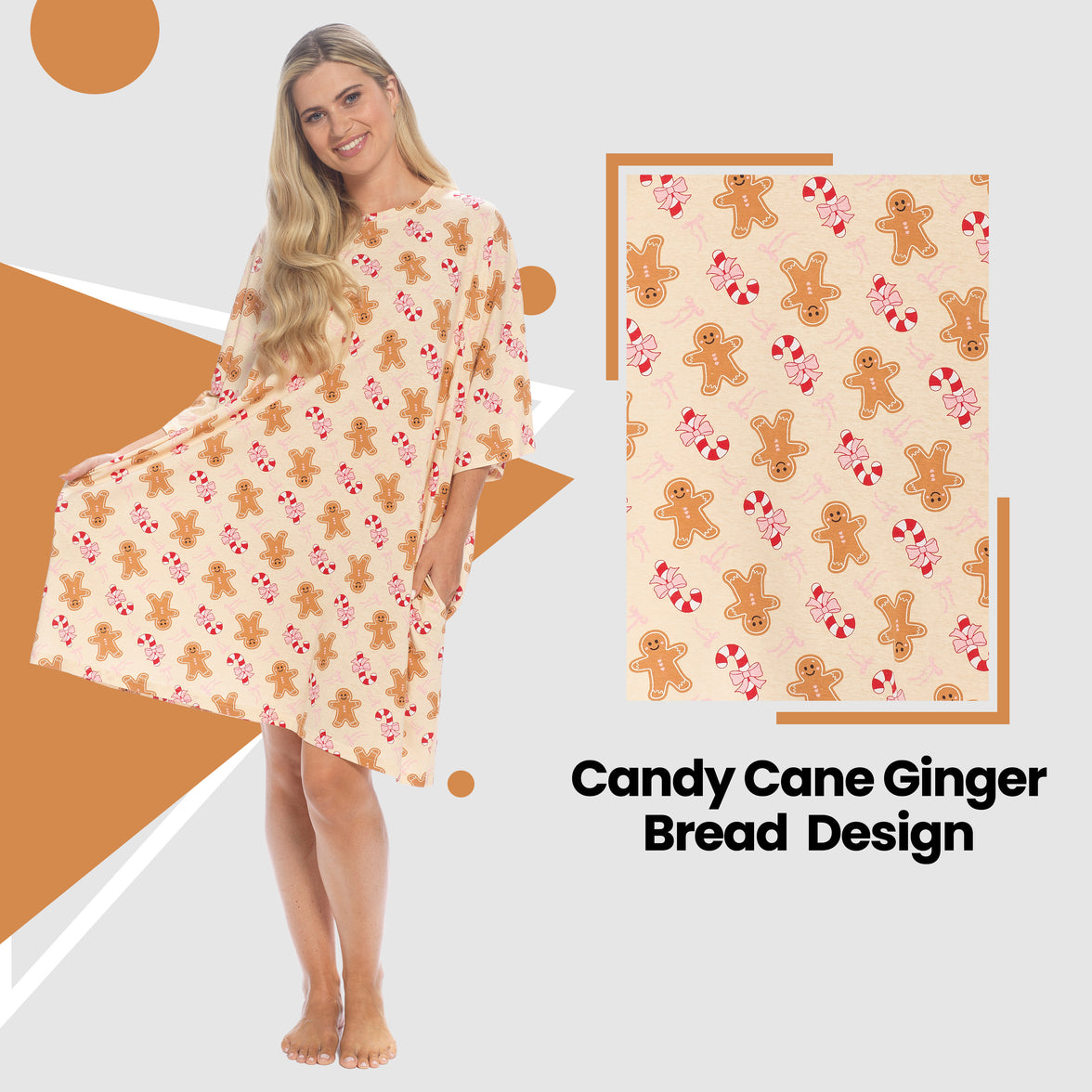 Camisón holgado para mujer Daisy Dreamer con estampado de bastones de caramelo y pan de jengibre, 100 % algodón, manga corta, talla única del Reino Unido