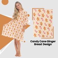 Camisón holgado para mujer Daisy Dreamer con estampado de bastones de caramelo y pan de jengibre, 100 % algodón, manga corta, talla única del Reino Unido