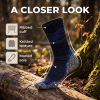 Sock Stack men's merino wool hiking and walking socks, 4 pairs with cushioning, UK sizes 6-11, shown in a pack with various colors.