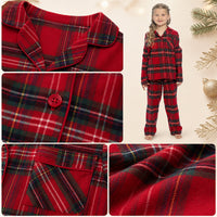 Girls' Daisy Dreamer Wincey Check Pyjama Set by Sock Stack, red and cream cotton-rich long sleeve PJs with buttons for ages 3-14.