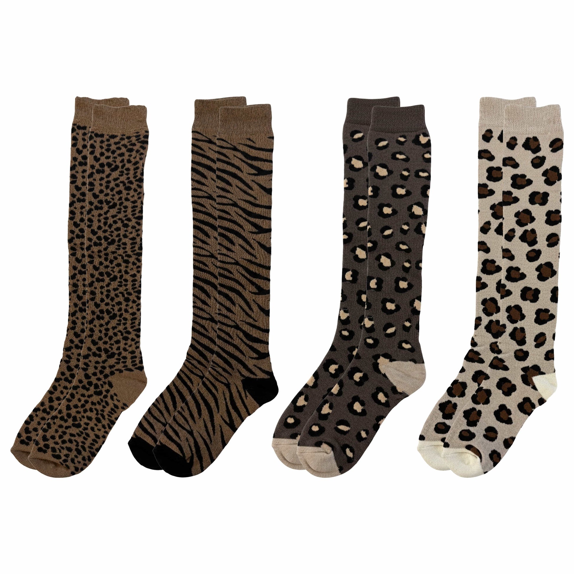 4 Pack Women’s Wellington Animal Print Socks Long Welly Socks Outdoor Warm Durable & Soft Fit UK Size 4‑8 by Sock Stack ANIMAL PRINT Socks
