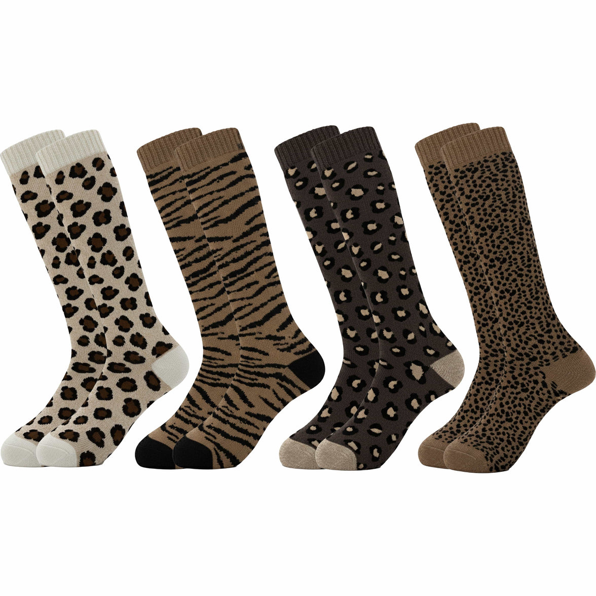 4 Pack Women’s Wellington Animal Print Socks Long Welly Socks Outdoor Warm Durable & Soft Fit UK Size 4‑8 by Sock Stack ANIMAL PRINT Socks