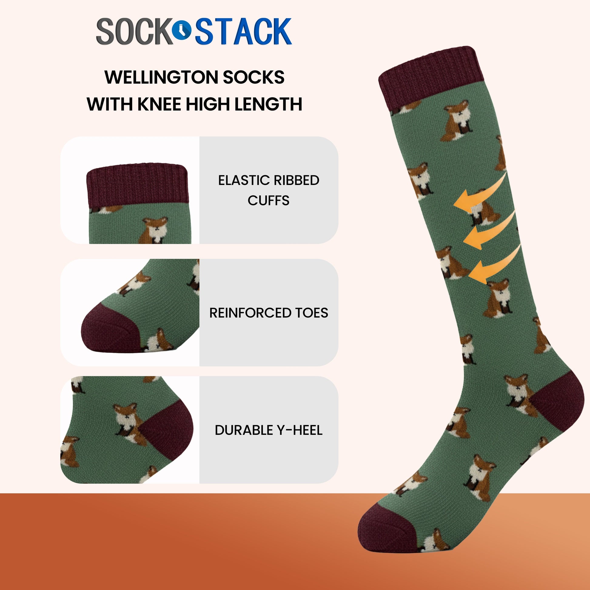 4 Pack Women’s Wellington Autumn Socks Long Welly Socks Outdoor Warm Durable & Soft Fit UK Size 4‑8 by Sock Stack AUTUMN Socks