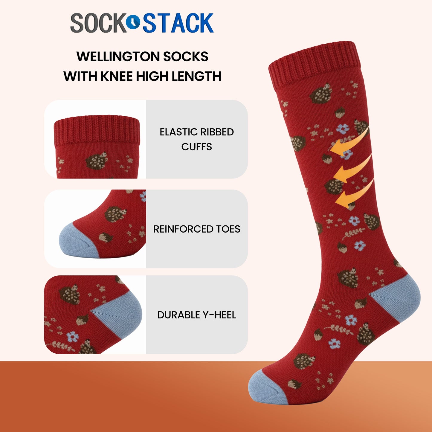 4 Pack Women’s Wellington Farm 1 Socks Long Welly Socks Outdoor Warm Durable & Soft Fit UK Size 4‑8 by Sock Stack FARM 1 Socks