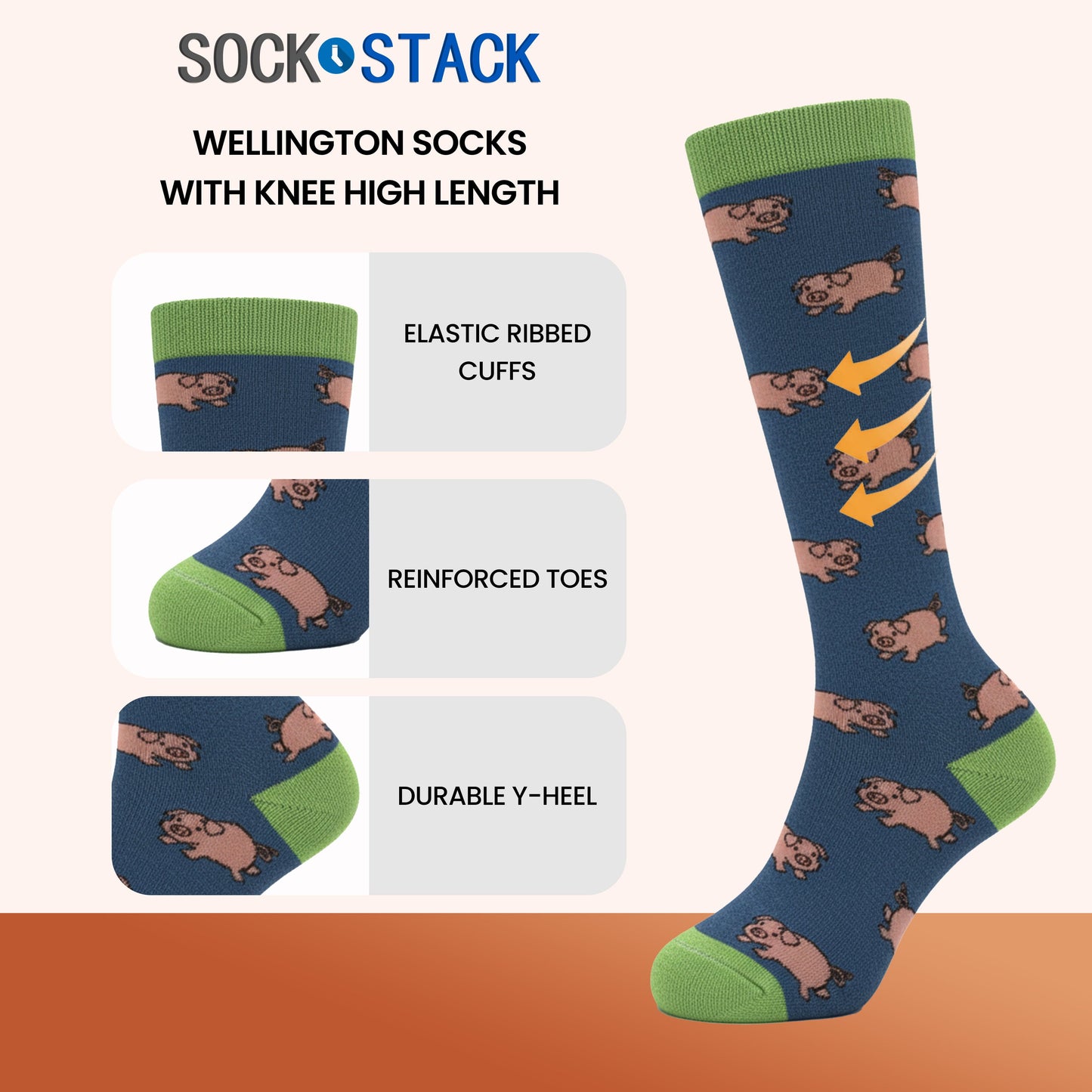 4 Pack Women’s Wellington Farm 2 Socks Long Welly Socks Outdoor Warm Durable & Soft Fit UK Size 4‑8 by Sock Stack FARM 2 Socks