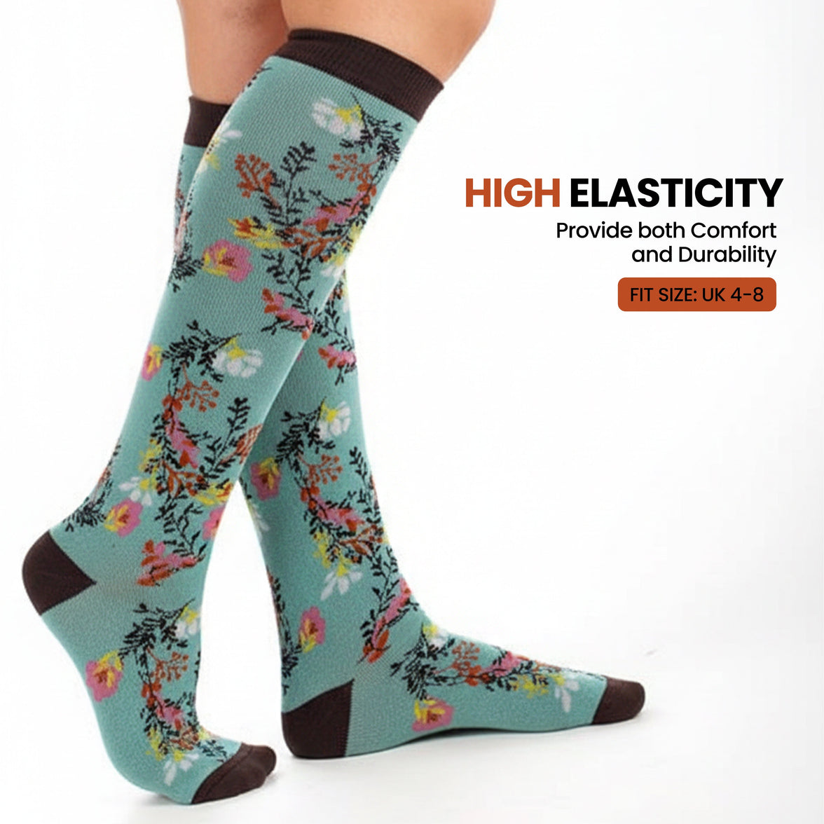 4 Pack Women’s Wellington Flowers Socks Long Welly Socks Outdoor Warm Durable & Soft Fit UK Size 4‑8 by Sock Stack FLOWERS Socks