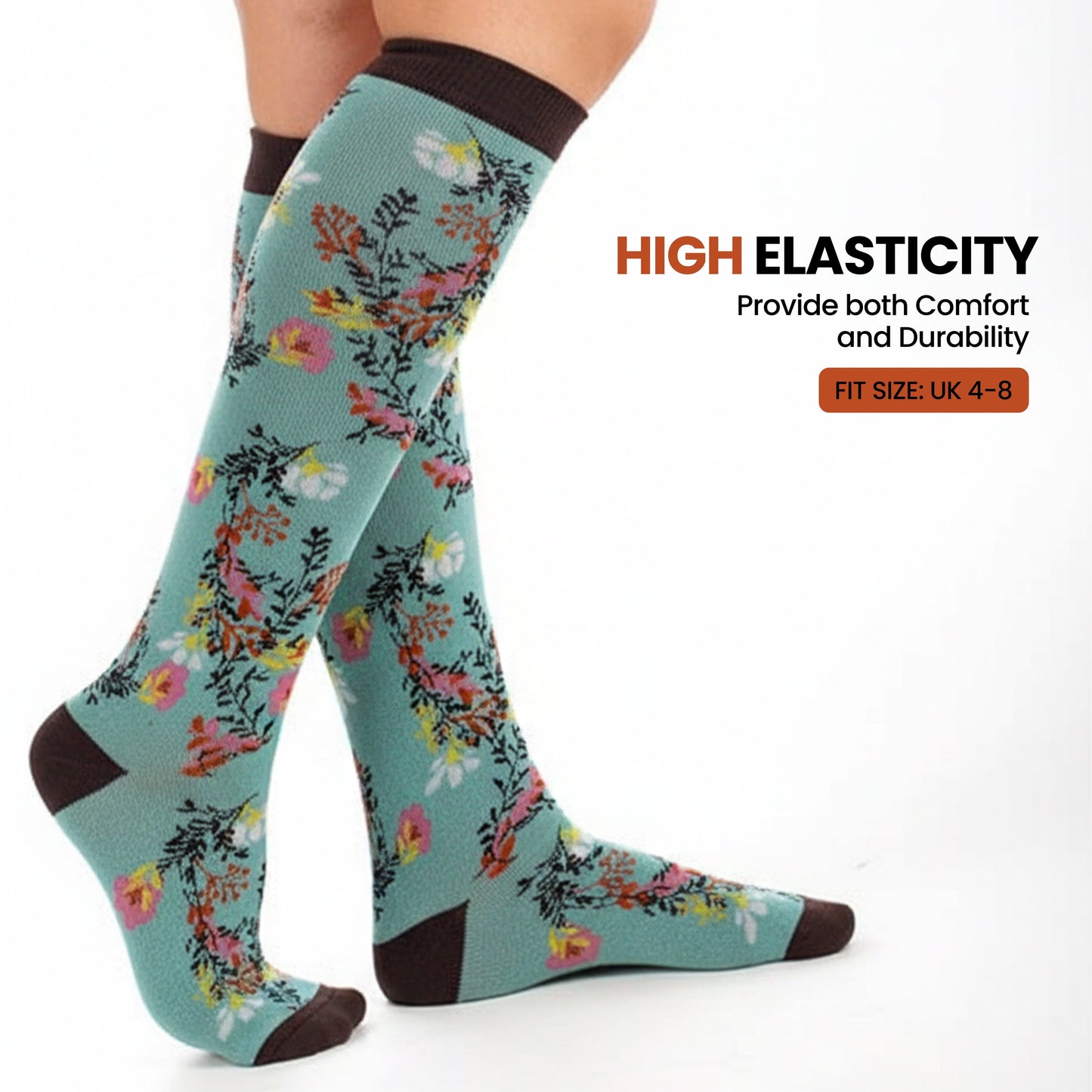 4 Pack Women’s Wellington Flowers Socks Long Welly Socks Outdoor Warm Durable & Soft Fit UK Size 4‑8 by Sock Stack FLOWERS Socks