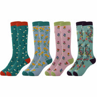4 Pack Women’s Wellington Flowers Socks Long Welly Socks Outdoor Warm Durable & Soft Fit UK Size 4‑8 by Sock Stack FLOWERS Socks