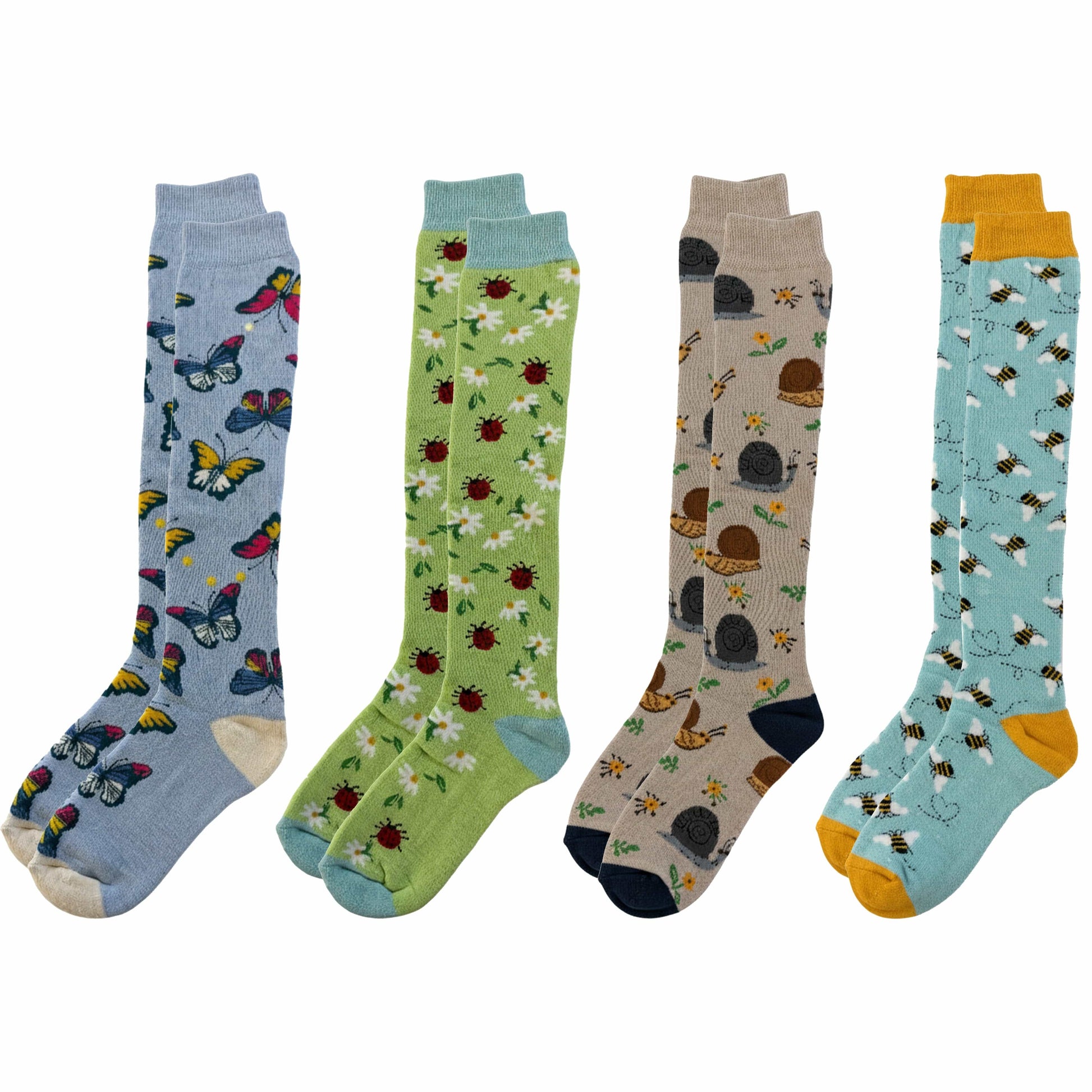 4 Pack Women’s Wellington Garden Bugs Socks Long Welly Socks Outdoor Warm Durable & Soft Fit UK Size 4‑8 by Sock Stack GARDEN BUGS Socks