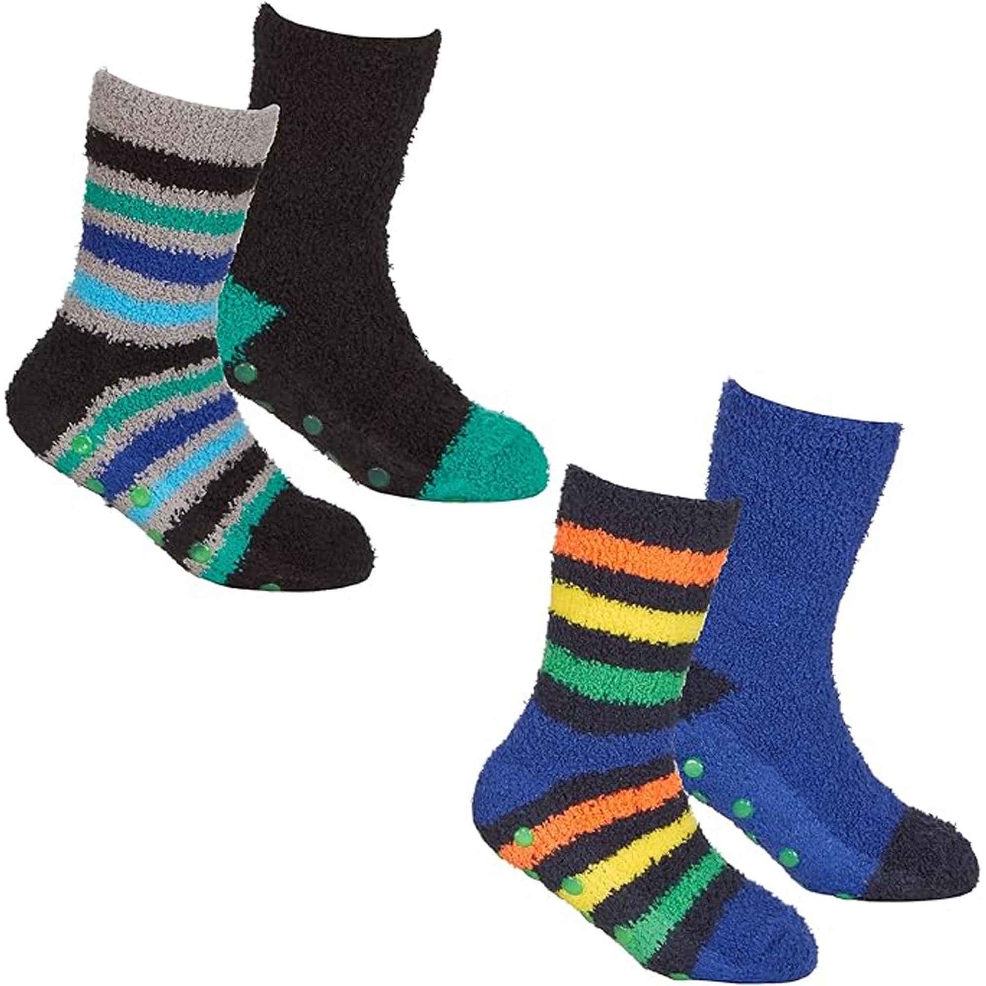 4 Pairs Fluffy Slipper Socks for Boys and Girls Ultra-Soft Thermal Winter Socks Non-Slip Plush Warm Lounge Socks Multiple Sizes by Sock Stack KIDS | 6-8 / BOYS ASSORTED Socks