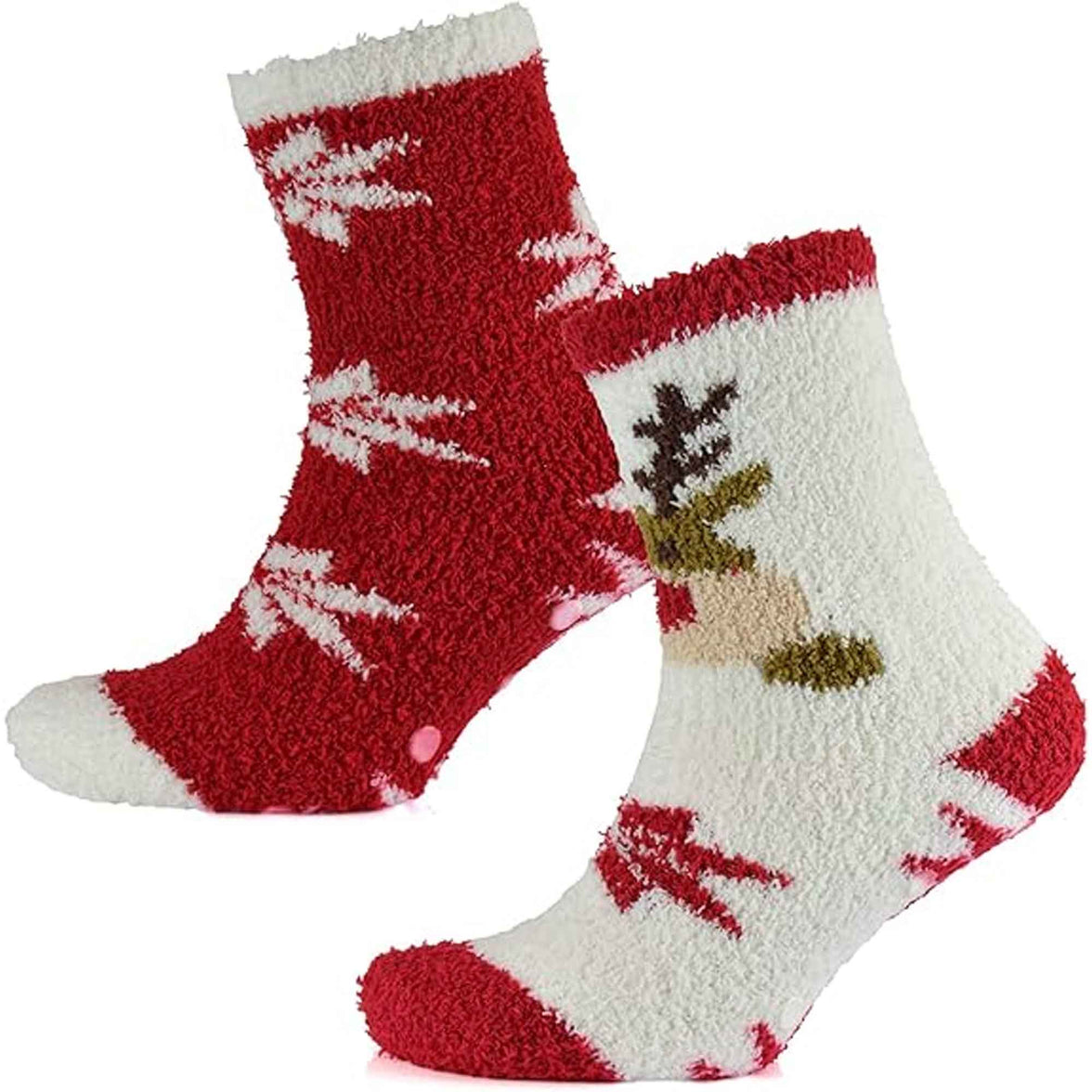 4 Pairs Ladies Christmas Slipper Socks Non-Skid Gripper Soles Winter Stocking Filler Gift Festive Rudolph Penguin Designs Sock Stack Socks