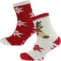 4 Pairs Ladies Christmas Slipper Socks Non-Skid Gripper Soles Winter Stocking Filler Gift Festive Rudolph Penguin Designs Sock Stack Socks