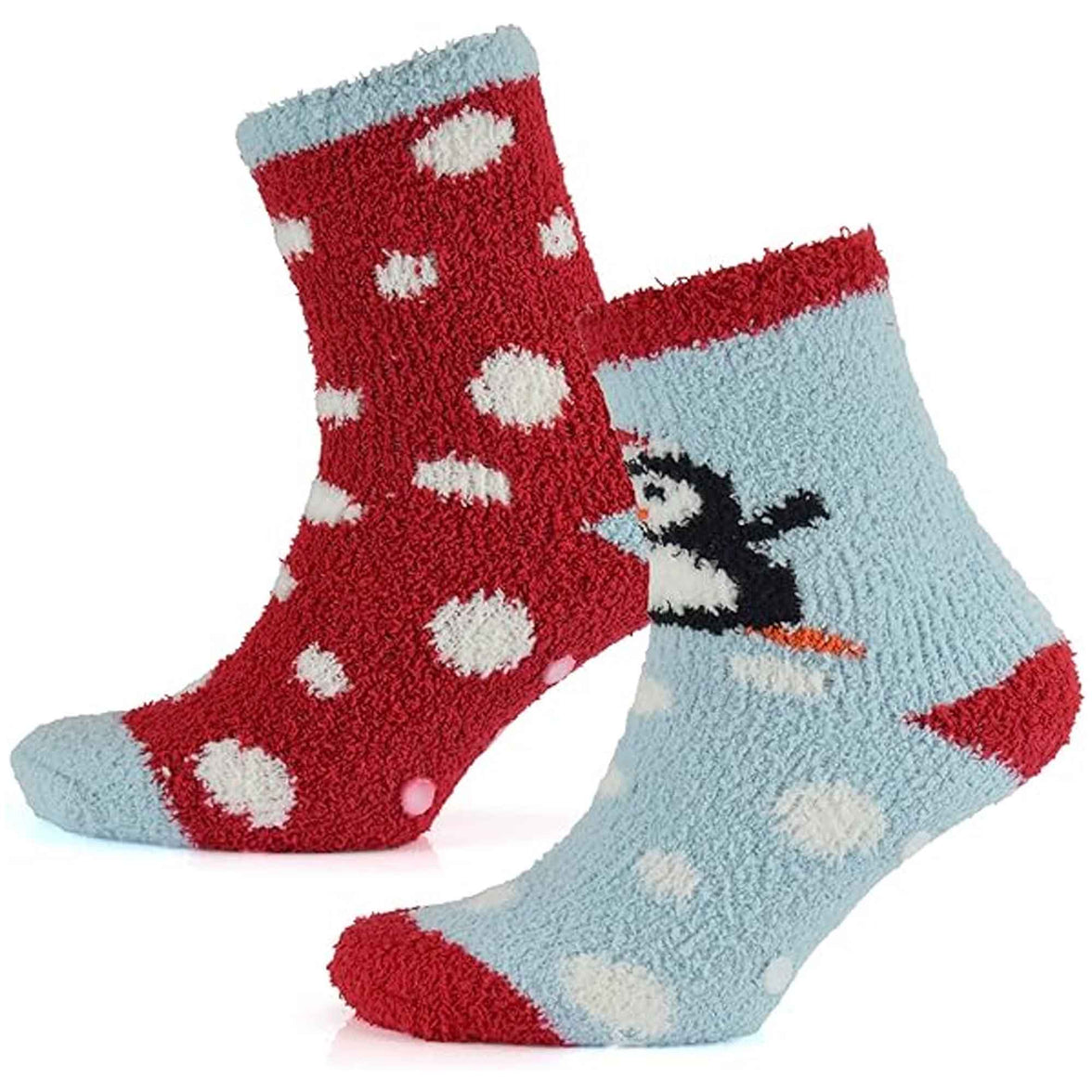 4 Pairs Ladies Christmas Slipper Socks Non-Skid Gripper Soles Winter Stocking Filler Gift Festive Rudolph Penguin Designs Sock Stack Socks