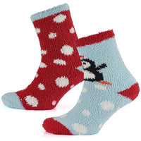 4 Pairs Ladies Christmas Slipper Socks Non-Skid Gripper Soles Winter Stocking Filler Gift Festive Rudolph Penguin Designs Sock Stack Socks