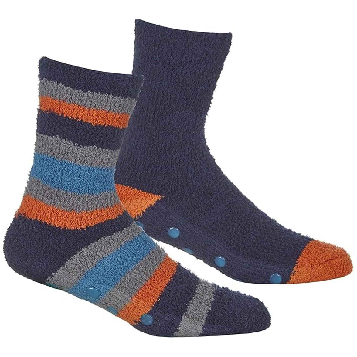 4 Pairs Mens Cozy Winter Striped Fluffy Slipper Socks Non-Skid Gripper Soles Warm Thick Fleece Tall Design UK Sizes 6-11 by Sock Stack ASSORTED / 6-11 Socks