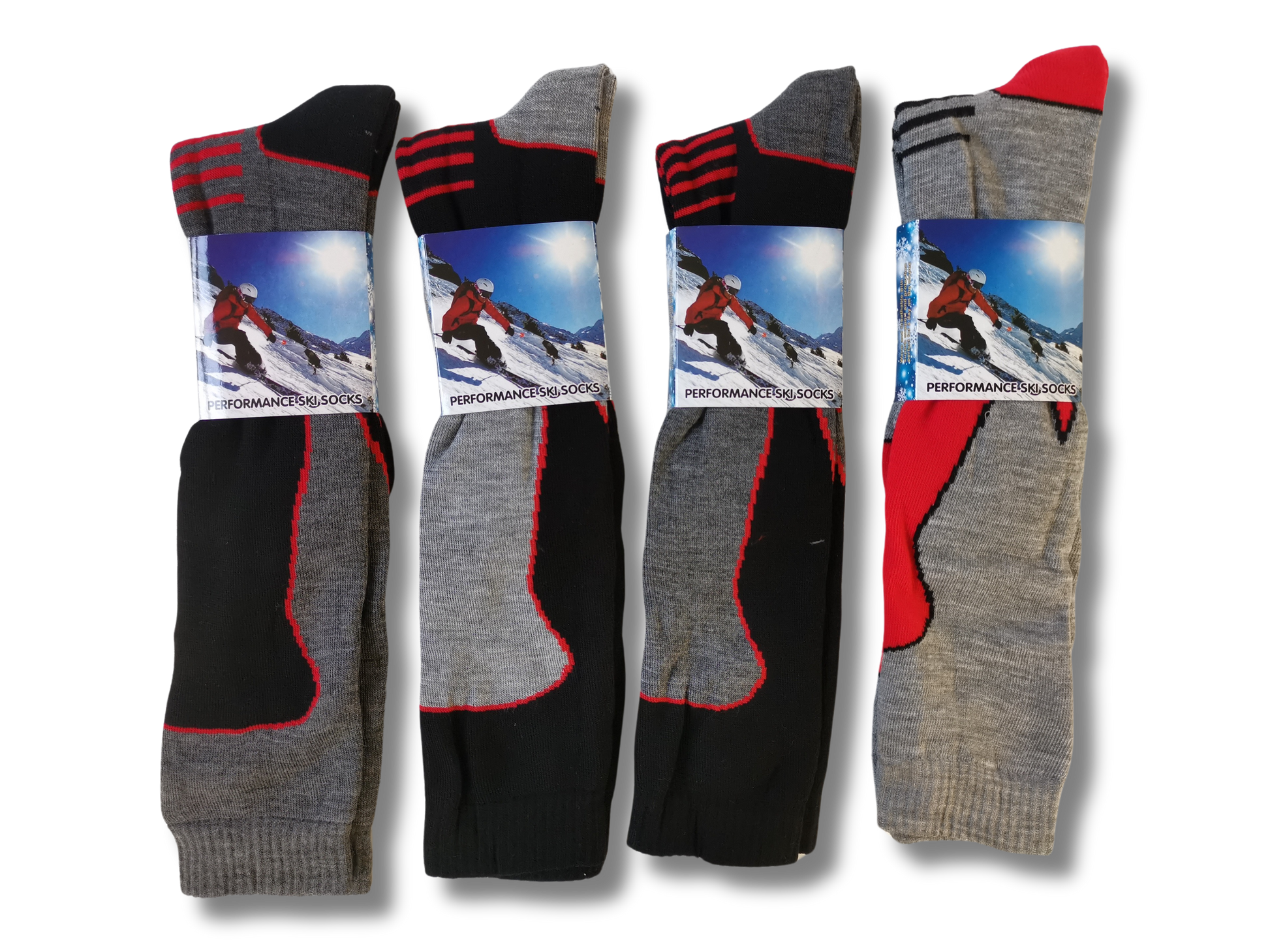 4 Men's Ski Snowboard Sock, Long Thermal Winter Socks, Long Thermal Heat Holding Socks, Outdoor Walking Hiking Durable Knee High, Black Grey Red. Buy now for £10.00. A Socks by Sock Stack. 6-11, acrylic, assorted, athletics, black, black socks, blue, boot