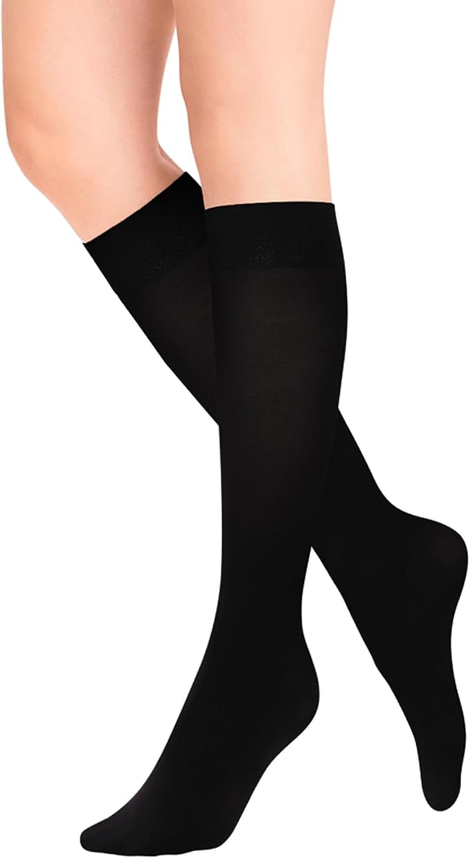 4 Pairs Women Knee High Socks Extra Long Smooth Thigh Grip Black Thermal Sock UK 4-7 by Heatwave Thermalwear UK 4-7 / BLACK Socks