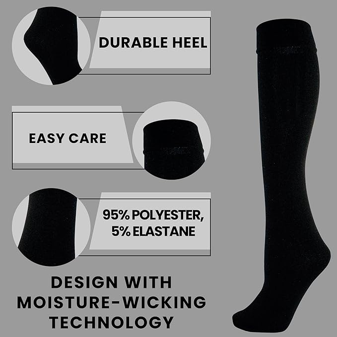 4 Pairs Women Knee High Socks Extra Long Smooth Thigh Grip Black Thermal Sock UK 4-7 by Heatwave Thermalwear UK 4-7 / BLACK Socks