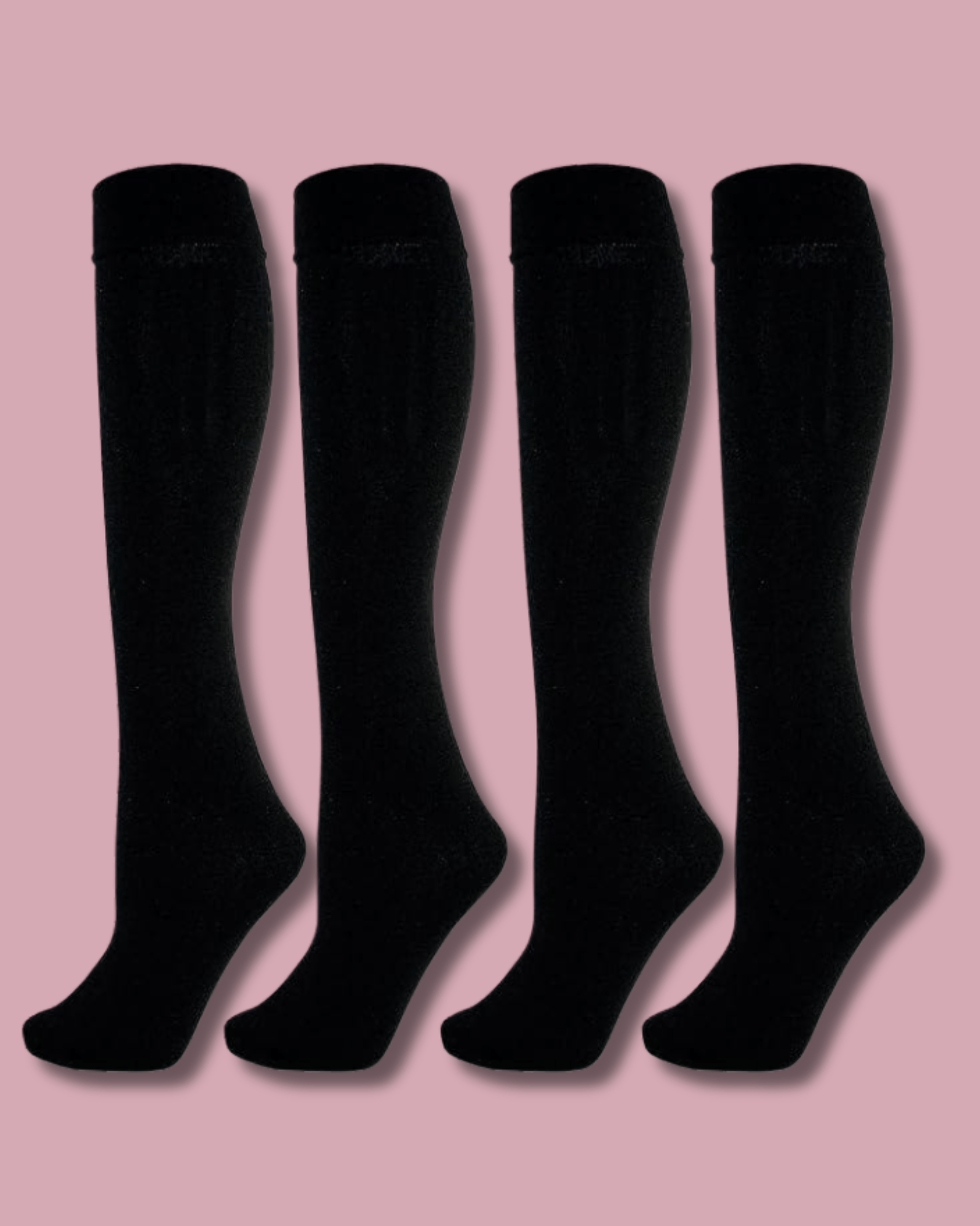 4 Pairs Women Knee High Socks Extra Long Smooth Thigh Grip Black Thermal Sock UK 4-7 by Heatwave Thermalwear UK 4-7 / BLACK Socks