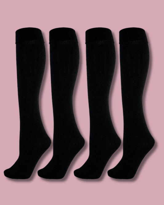 4 Pairs Women Knee High Socks Extra Long Smooth Thigh Grip Black Thermal Sock UK 4-7 by Heatwave Thermalwear UK 4-7 / BLACK Socks